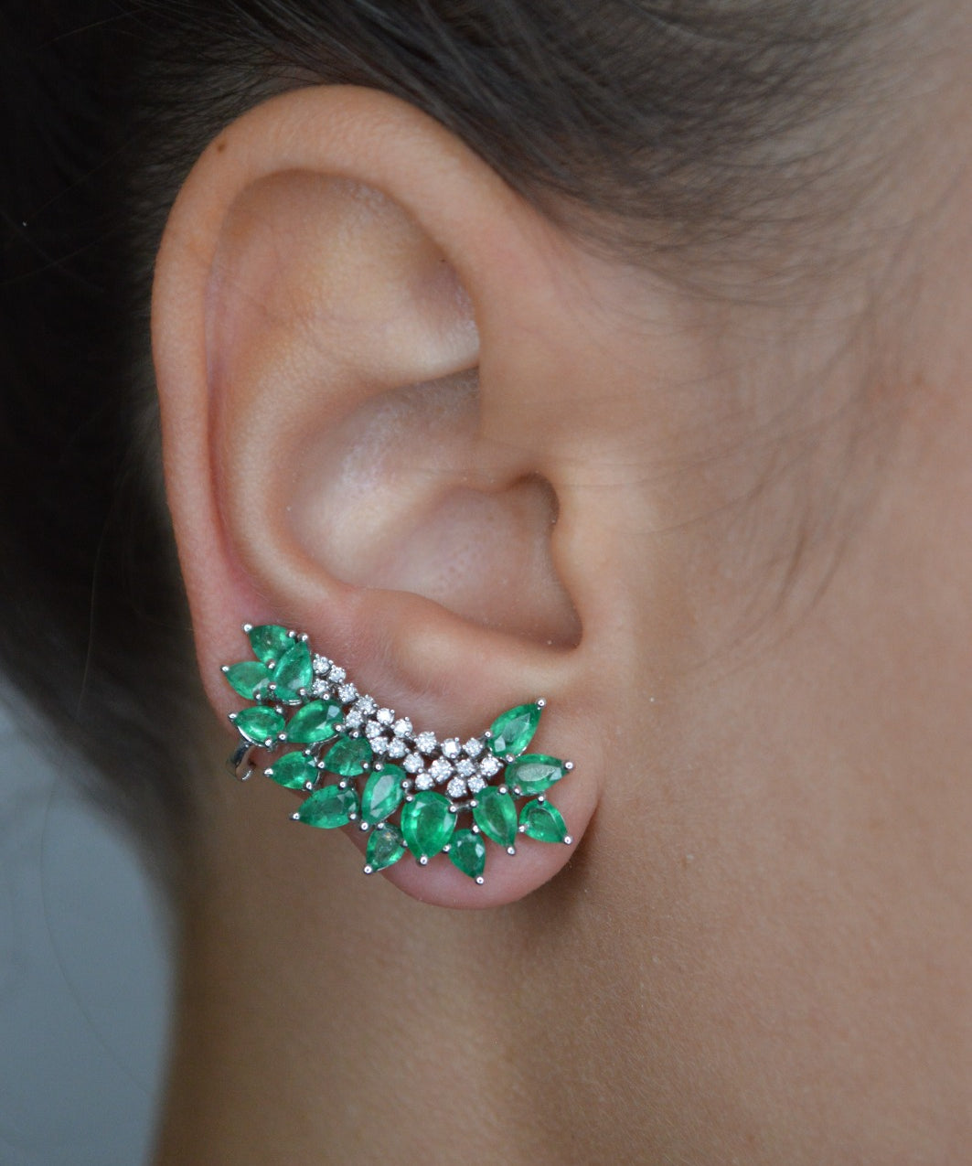 5.06ct Diamond Emerald 18K Gold Cluster Climber Earrings