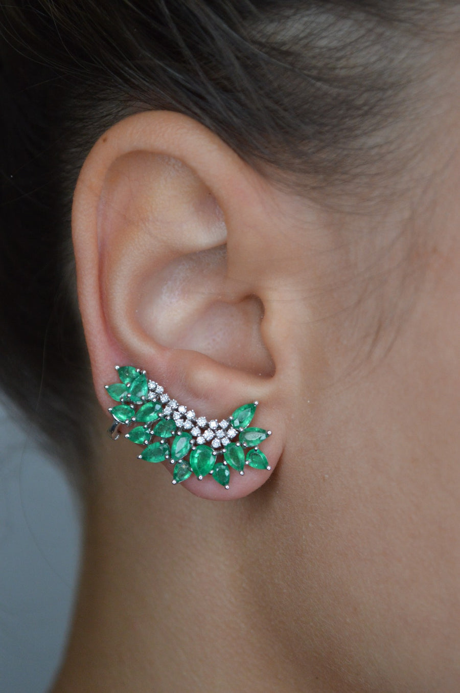 5.06cts Diamond Emerald 18K Gold Cluster Climber Earrings
