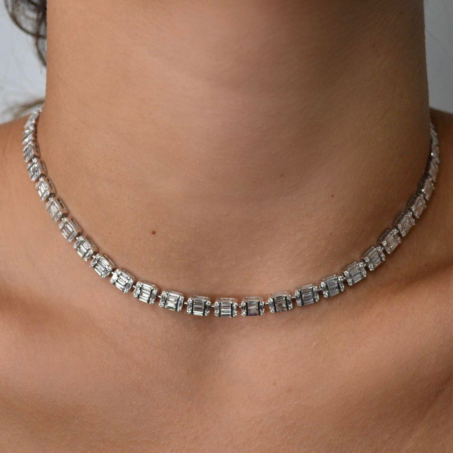4.50cts Diamond 18K Invisible Set Tennis Choker Necklace