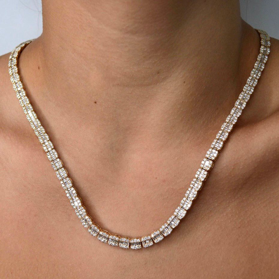 12.80cts Diamond 14K Gold Invisible Set Tennis Necklace