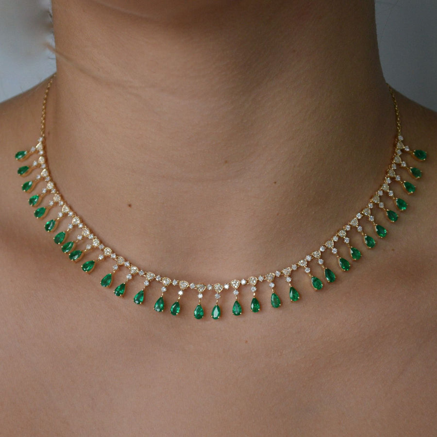 7.70cts Diamond Emerald 14K Gold Floating Necklace