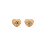 0.20ct Diamond 18K Gold Textured Heart Stud Earrings