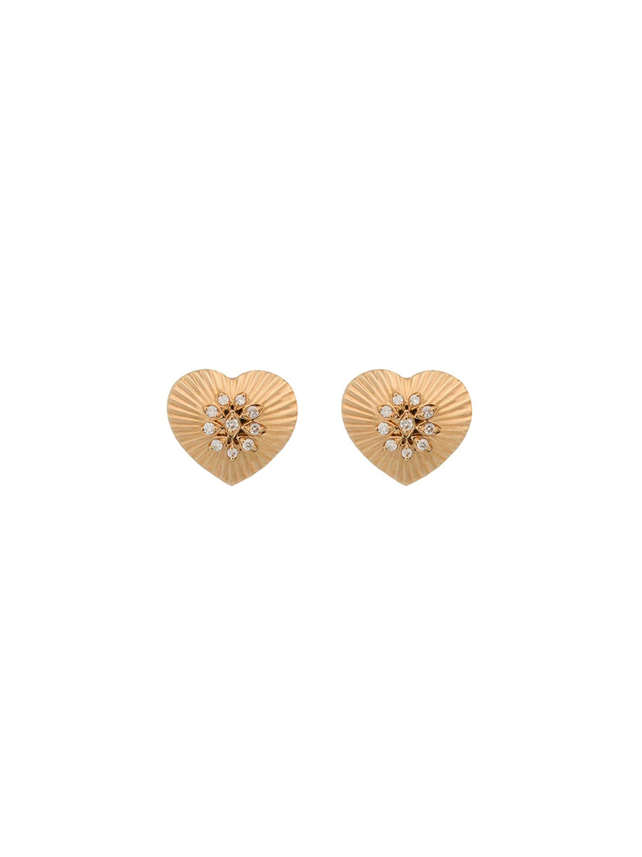 0.20ct Diamond 18K Gold Textured Heart Stud Earrings