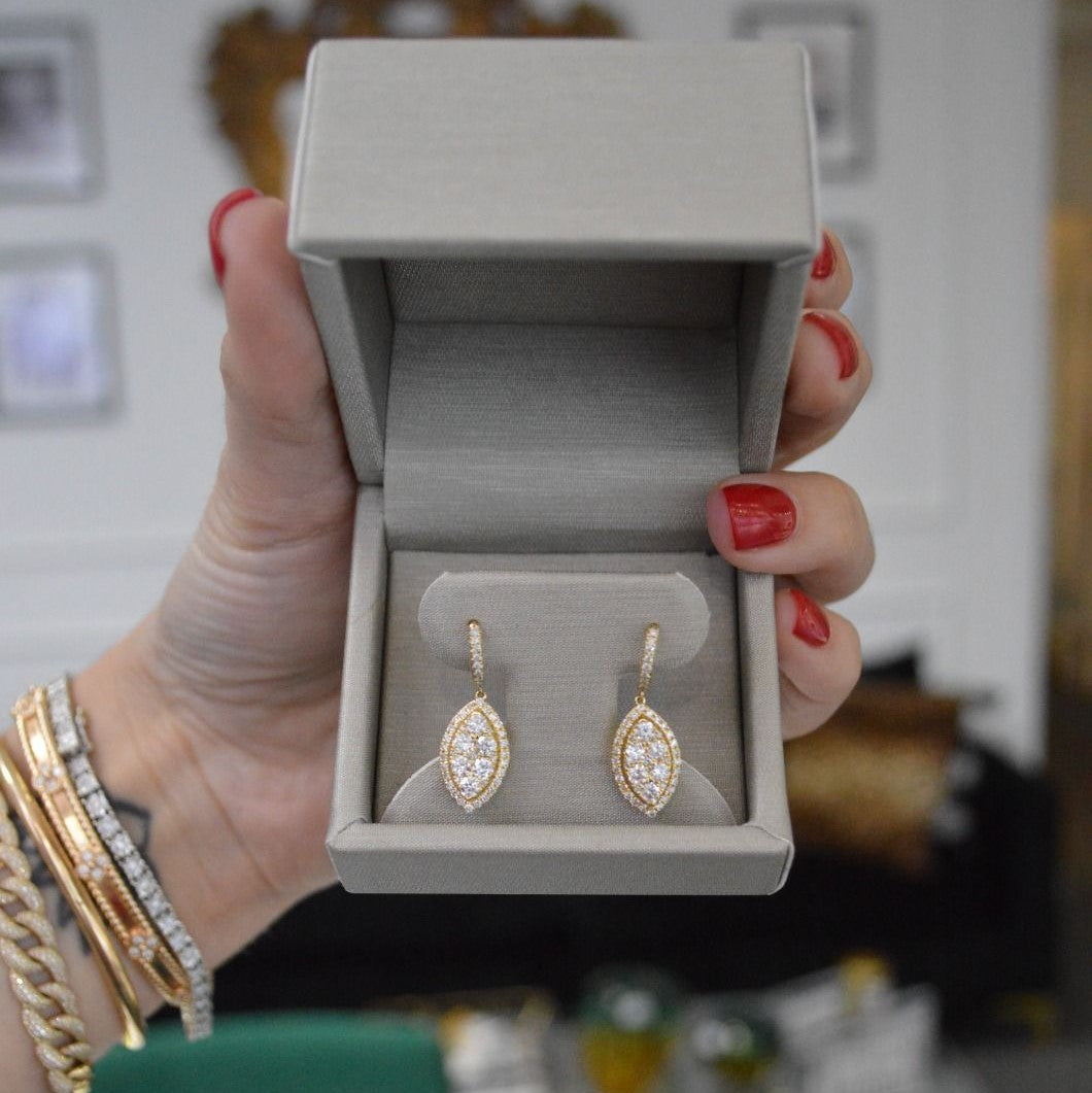 0.76ct Diamond 18K Gold Pave Marquise Dangle Drop Earrings