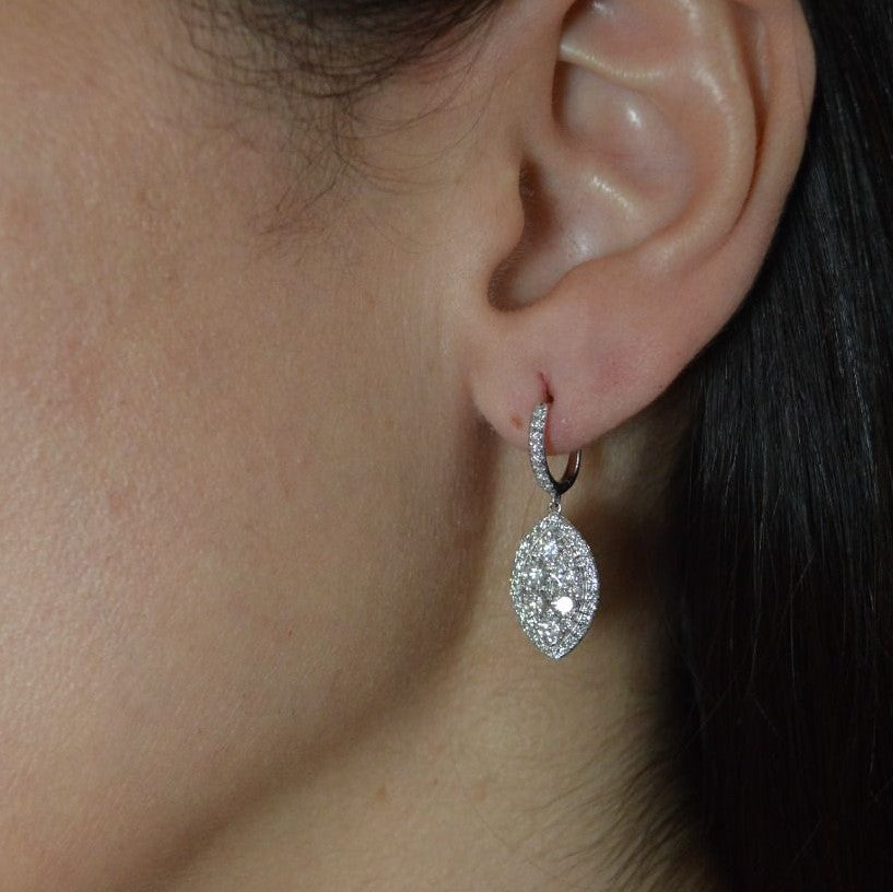 0.76ct Diamond 18K Gold Pave Marquise Dangle Drop Earrings
