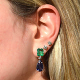 15.18ct Emerald Diamond Tanzanite 18K Gold Dangle Drop Earrings