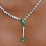 GIA 16.86ct Diamond Emerald 18K Gold Lariat Tennis Necklace