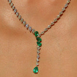 GIA 16.86ct Diamond Emerald 18K Gold Lariat Tennis Necklace