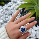 14.50ct Diamond Sri Lanka Sapphire Platinum Cluster Cocktail Ring
