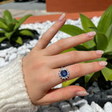 GIA 3.18ct Diamond Sri Lanka Sapphire Platinum Halo Ring