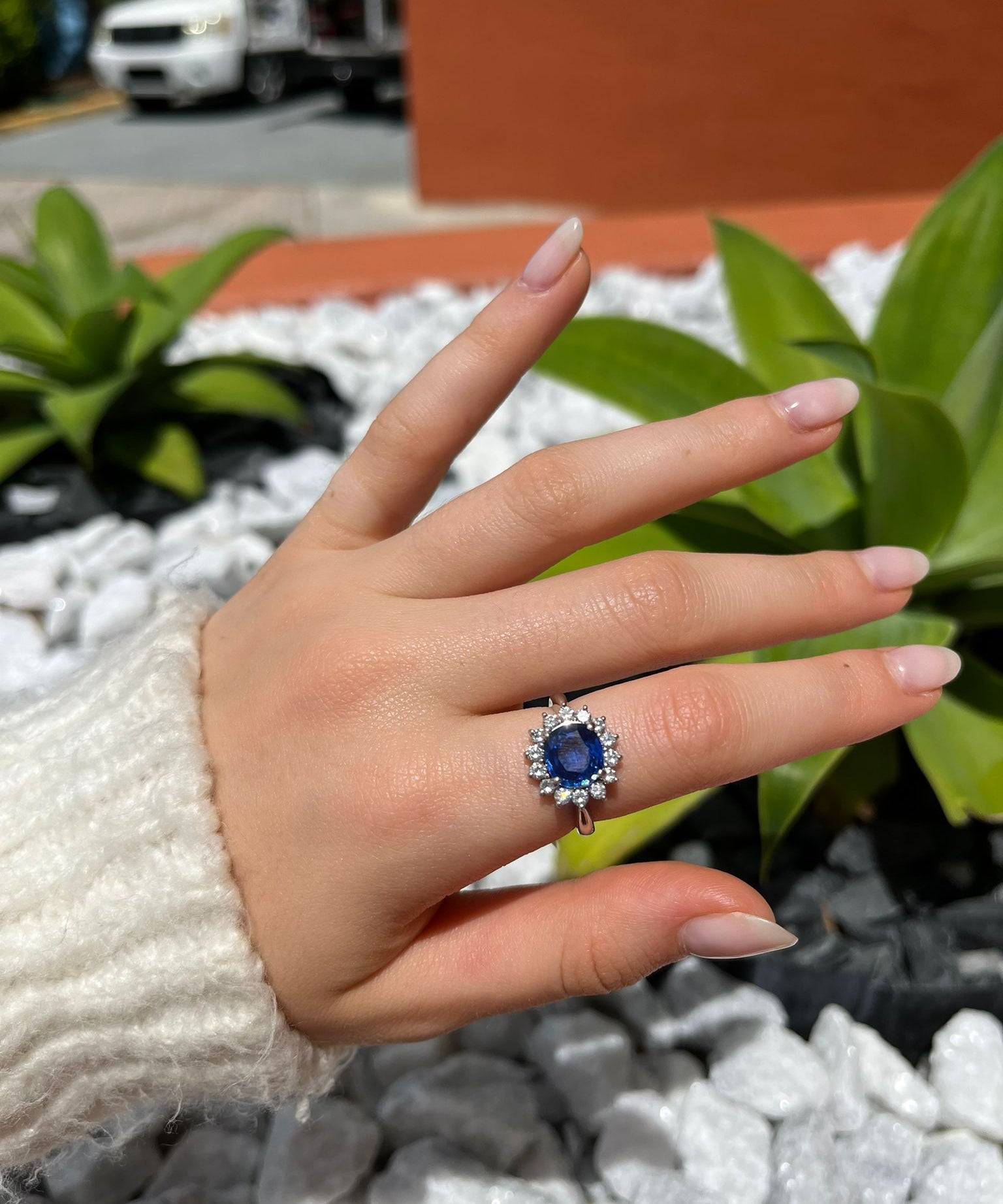 GIA 3.18ct Diamond Sri Lanka Sapphire Platinum Halo Ring