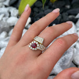 GIA 3.94ct Diamond Burma Ruby 18K Gold Arrow Bypass Ring