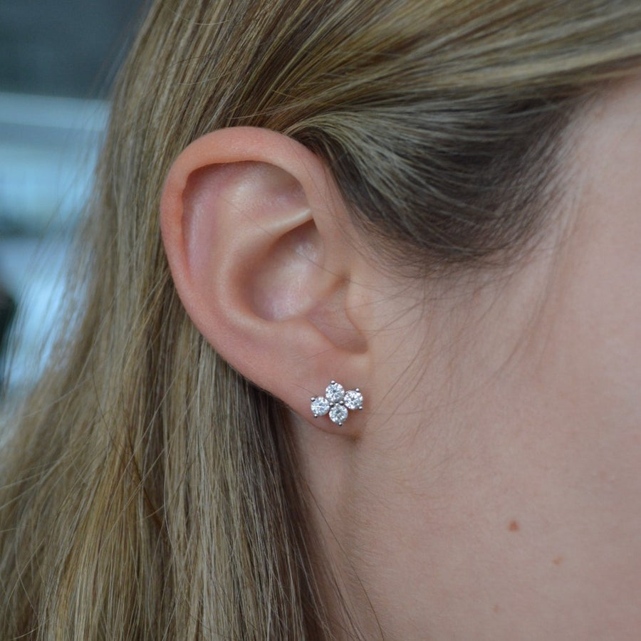 1.02ct Diamond 18K Gold Four Stone Cluster Earrings