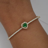 2.25ct Diamond Emerald 14K Gold Heart Bangle Bracelet
