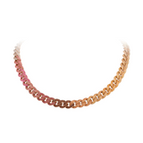 14.98ct Diamond Multi Sapphire 18K Gold Rainbow Cuban Chain Necklace