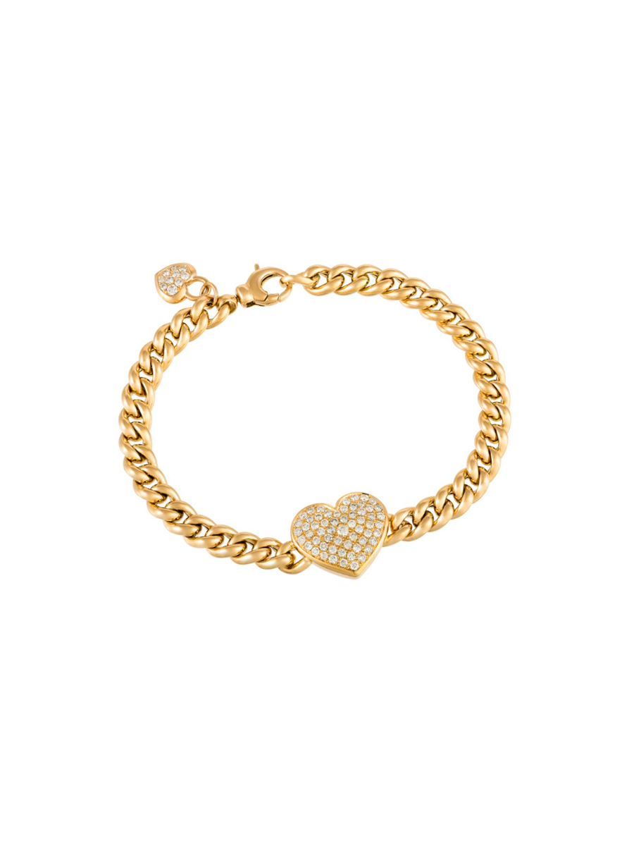 1.01ct Diamond 18K Gold Pave Heart Cuban Chain Bracelet