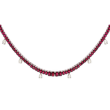 25.68ct Diamond Ruby 18K Gold Dangle Drop Tennis Necklace