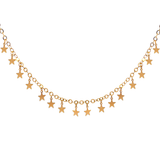 14K Gold Multi Star Station Pendant Chain Necklace